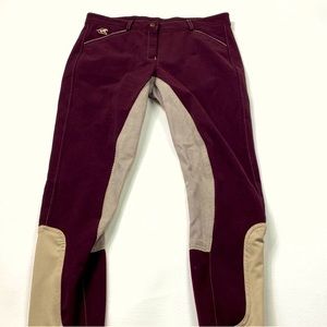 Piper by Smartpak Riding Pants Maroon With Gray Suede Size 30 L